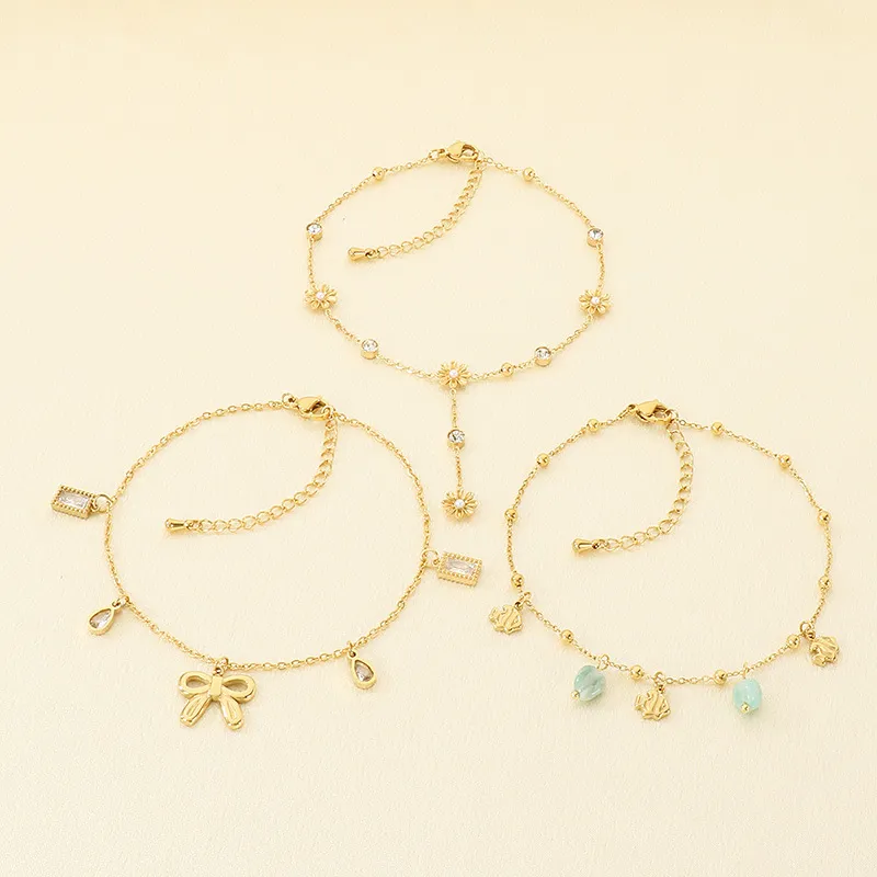 Fresh Sweet Vacuum 18K Gold Plated Stainless Steel Anklet Forest Girl DIY Tassel Foot Chain