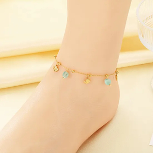 Fresh Sweet Vacuum 18K Gold Plated Stainless Steel Anklet Forest Girl DIY Tassel Foot Chain