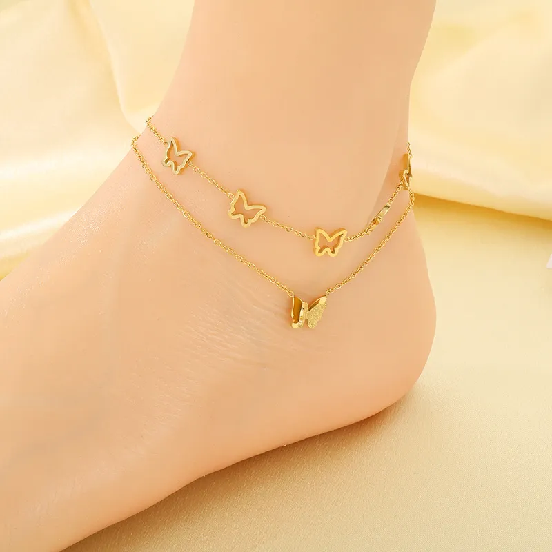 Stainless Steel Butterfly Pendant Anklet Chain Women's Fashion Jewelry