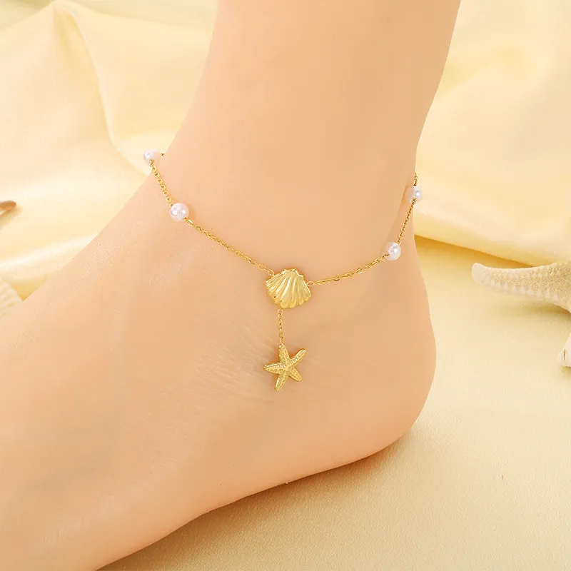 Stainless Steel Starfish Shell Pendant Anklet Chain Women's Fashion Jewelry
