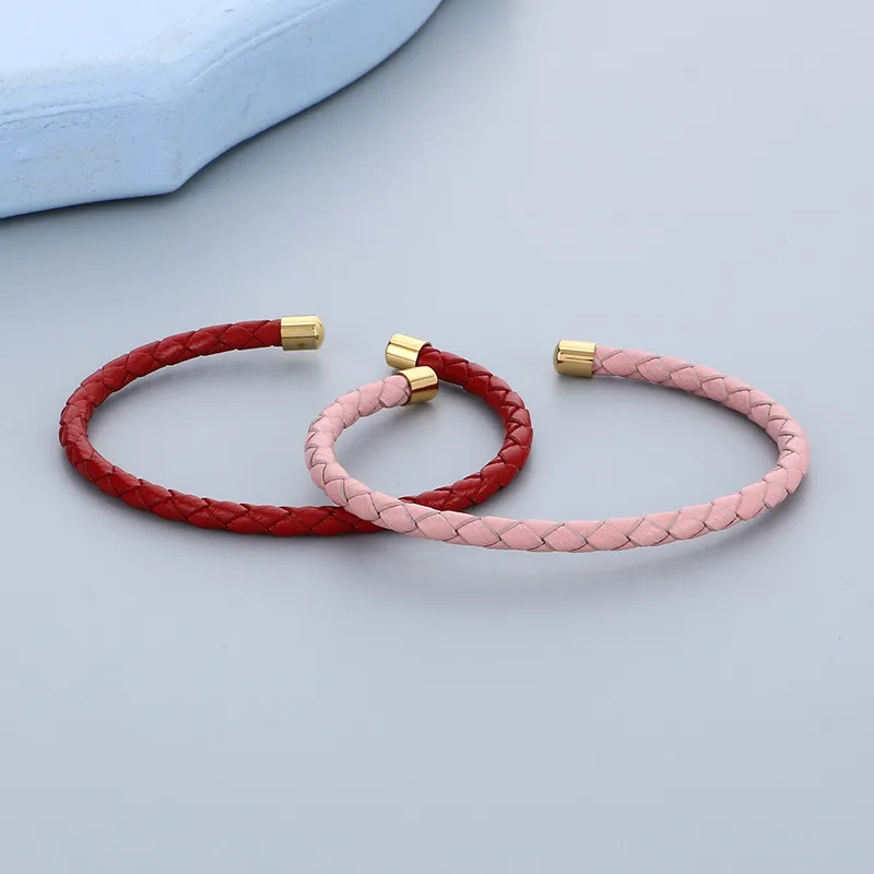 Jewelry Wholesale Niche Design Ins Style Stainless Steel C-Shaped Open Woven Leather Bangle