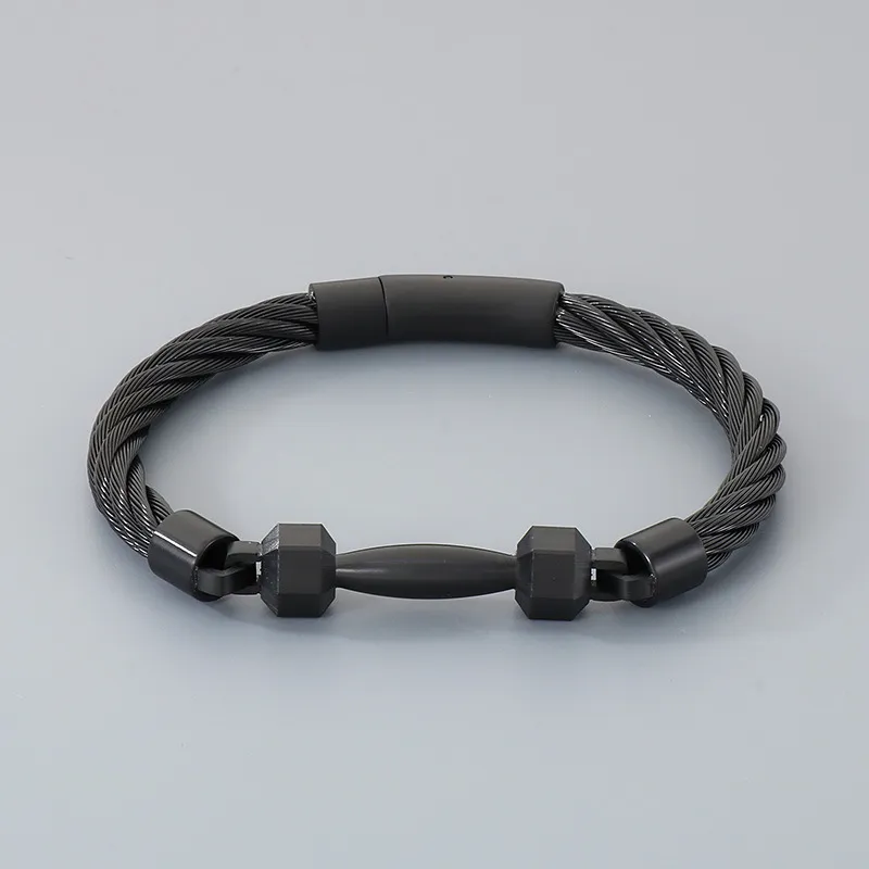 Trendy and Personalized Stainless Steel Creative Barbell Men's Steel Wire Bracelet Jewelry