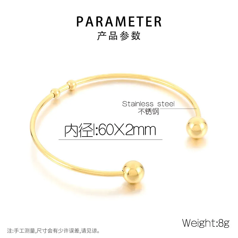 Stainless Steel Open Bangle with Fashionable and Trendy Ins Style Electroplating 18K Gold