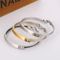 Stainless Steel Braided Three Row Steel Wire Rope Bangle with Curved Plate That Can Be Engraved with Letters