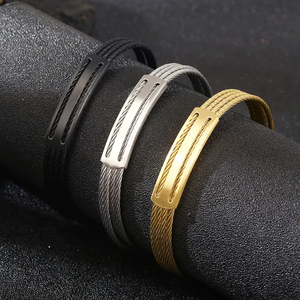 Popular Men's Personalized Stainless Steel Four Layer Steel Wire C-Shaped Open Bangle