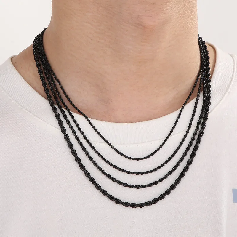 Hip Hop Fashion Black Plating Stainless Steel Unisex Twist Necklace