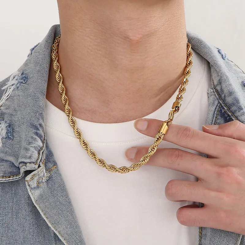 Simple Style Stainless Steel Multi Size Necklace Fried Dough Twists Rope Chain Lovers Necklace