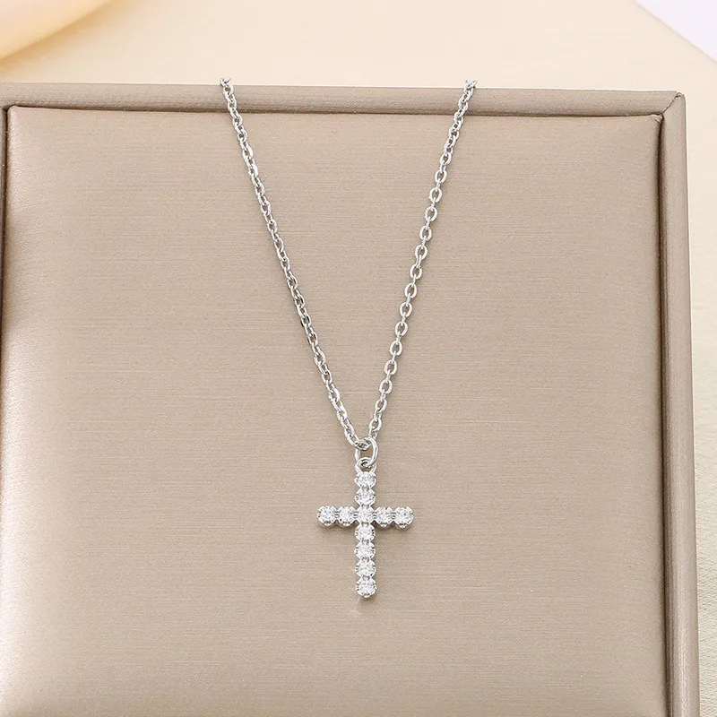 Fashion Rhinestone Cross Clavicle Chain Ins Starry Sky Stainless Steel Necklace Wholesale