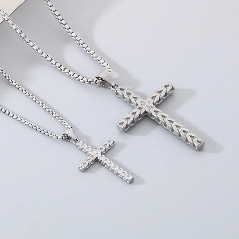 Stainless Steel Jewelry Vintage Wheat Spike Cross Hip-Hop Necklace