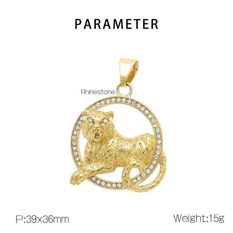 Personalized Rhinestone-Encrusted Animal Pendant, Hip-Hop Style Luxury Green, Red, and White-Eyed Tiger Stainless Steel Men's Pendant