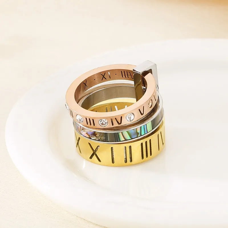 Elegant and Fashionable Stainless Steel Rhinestone Roman Numeral Jewelry Women's Ring