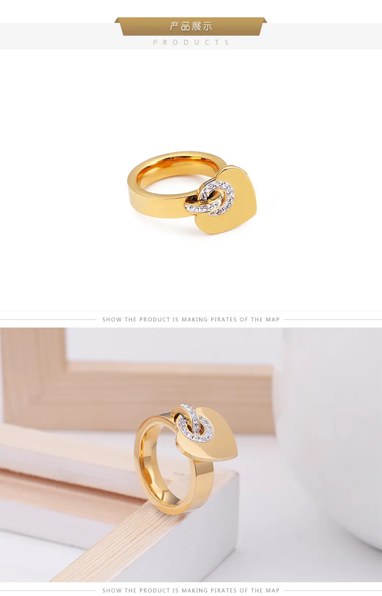 New Fashionable Personalized Stainless Steel Creative Diamond Heart Ring