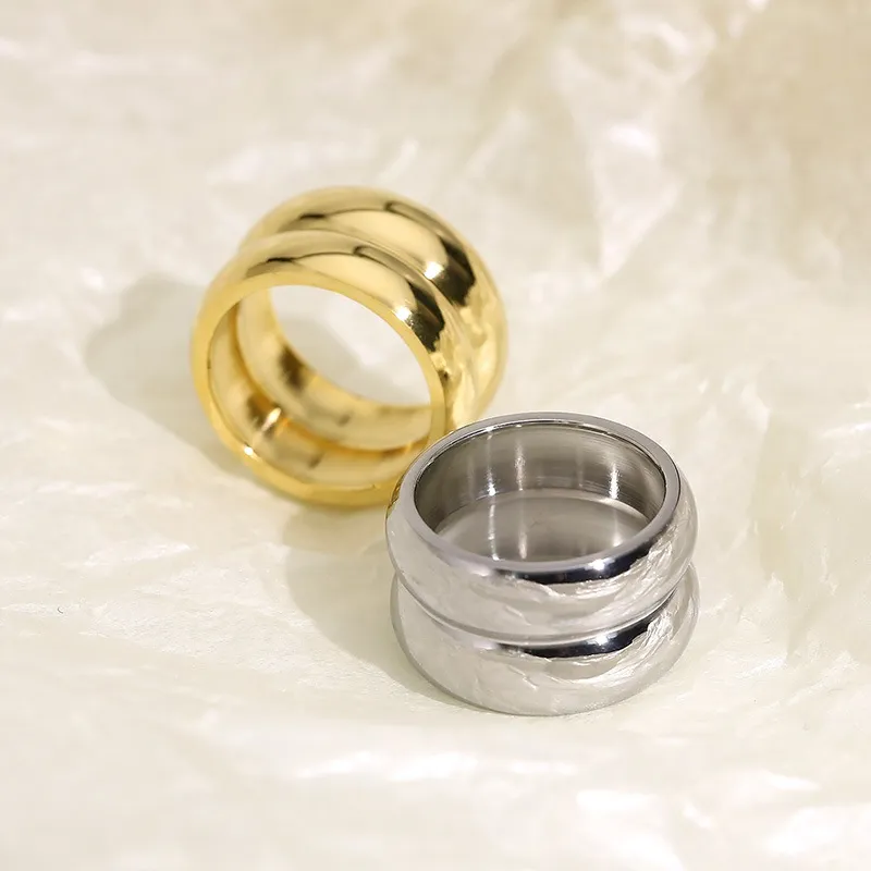 Vintage Ins Double Circle Polished Ring Stainless Steel Ring Women Jewelry Wholesale