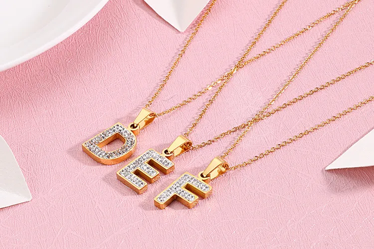 Women's Stainless Steel Full-Diamond 26 English Letters DIY Pendant Diamond-Embedded Collarbone Necklace