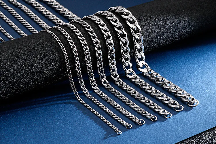 Factory Direct Sales of Minimalist Beveled Chain Hip-Hop Necklaces Stainless Steel Nk Chain Wholesale