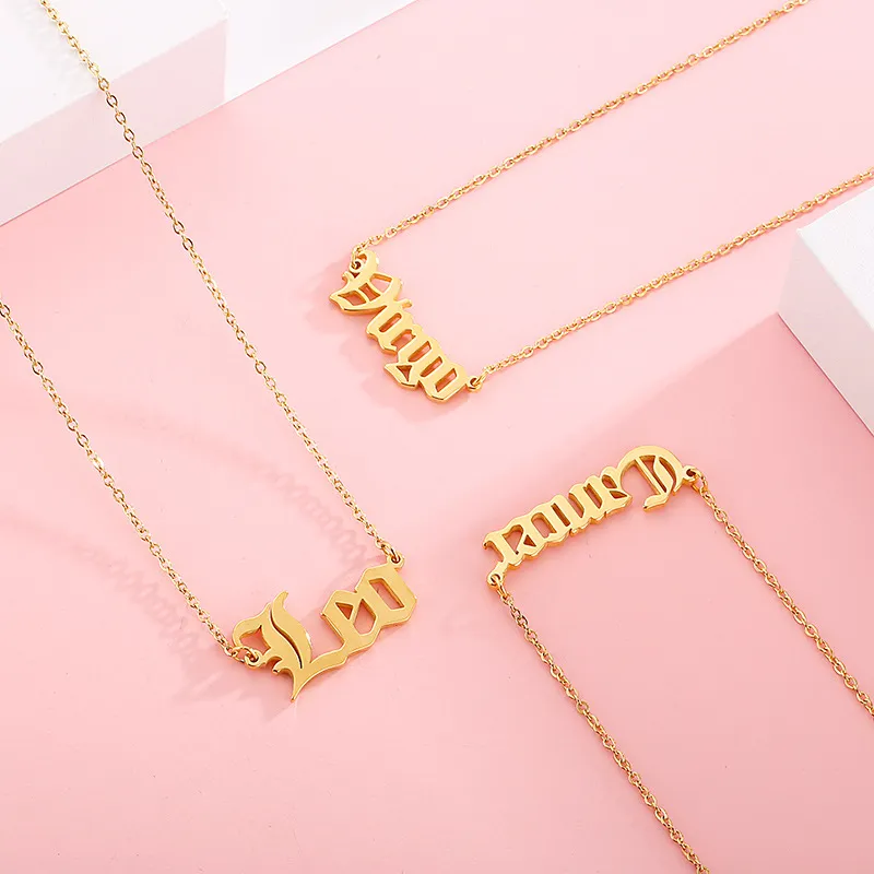 Simple 12 Zodiac Signs English Letter Necklace 18K Gold Personalized Fashion Stainless Steel Necklace Wholesale