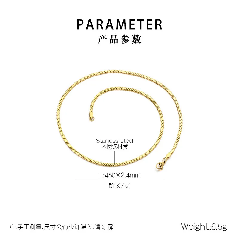a Niche Design Slim Snake-Shaped Stainless Steel 18K Gold Vacuum-Plated Necklace