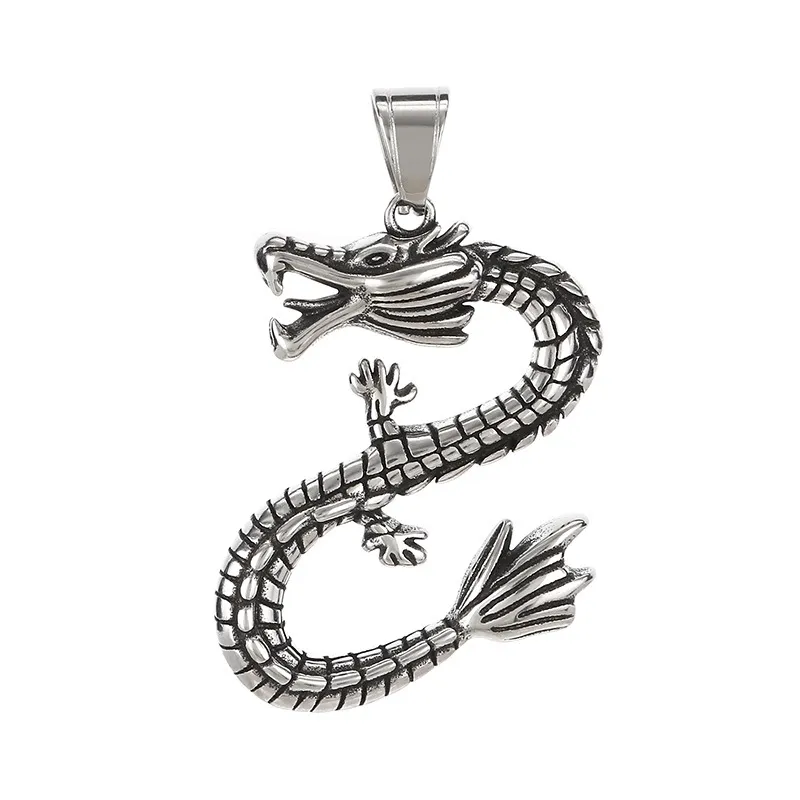 Mighty Flying Dragon Direct Sales Stainless Steel Accessories Ethnic Style Retro Personality Zodiac Dragon Stainless Steel Men's Pendant