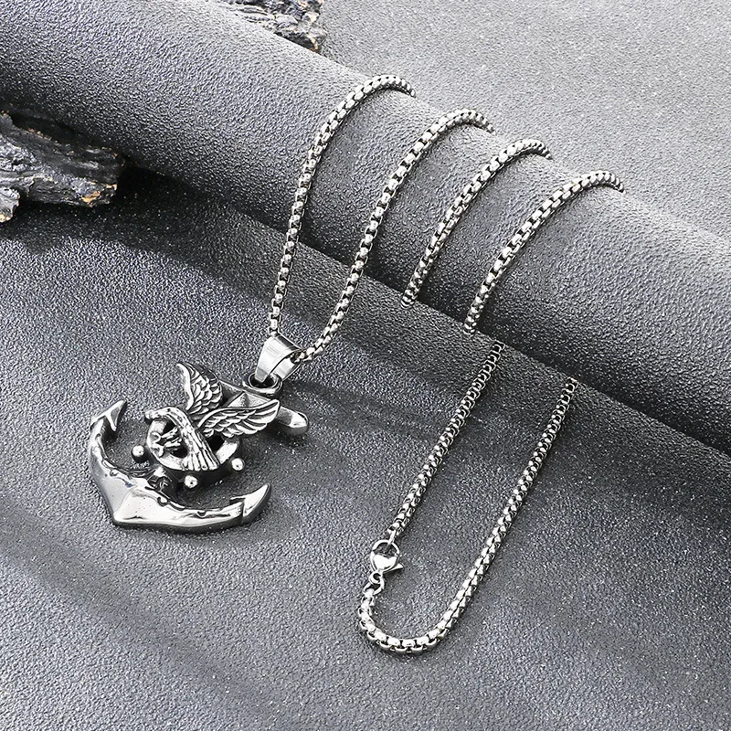 Dark Retro Navigation Rudder Pendant Punk Retro Cross Skull Anchor Stainless Steel Men's Pendant