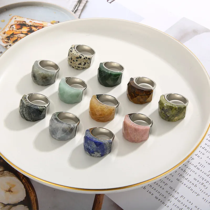 Fashion Colorful Crystal Finger Ring Durable Stainless Steel Vacuum Plated Glass Rings