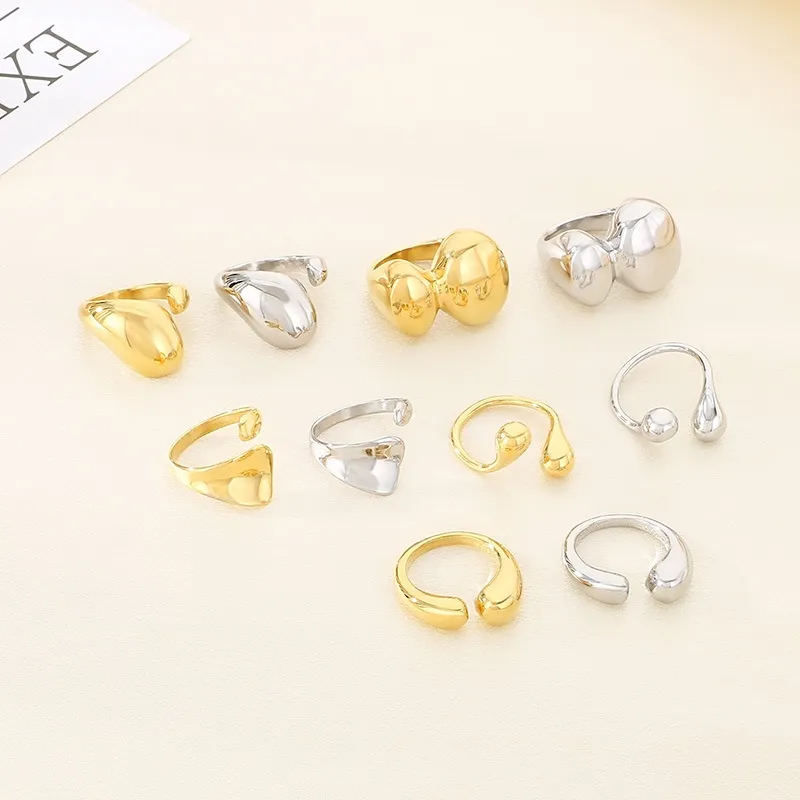 Smooth Geometric Irregular Opening Ring Electroplated with 18K Gold Stainless Steel Jewelry