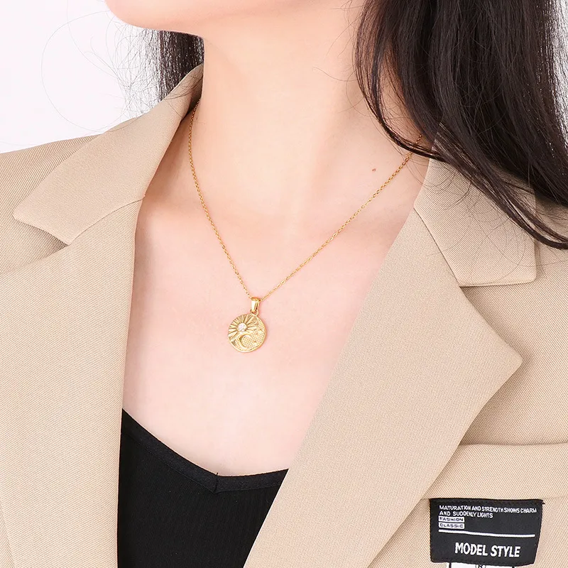Irregular Pattern Square Necklace with Stars, Moon, Sun, and Entertainment Pendant Inlaid with Zircon Stainless Steel Necklace