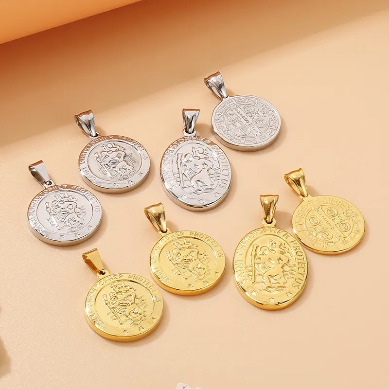 Komi Saint Benedict Christian Stainless Steel Disc Necklace Priest Exorcist Pendant