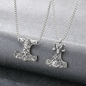 Nordic Viking Thor's Hammer Odin Pendant Retro Personality Celtic Knot Sheep Head Stainless Steel Men's Pendant