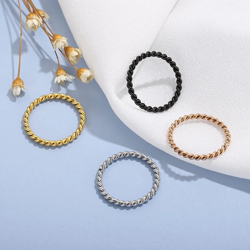 Fashion Simple Style Men and Women Universal Stainless Steel Fried Dough Twists Plain Ring Jewelry
