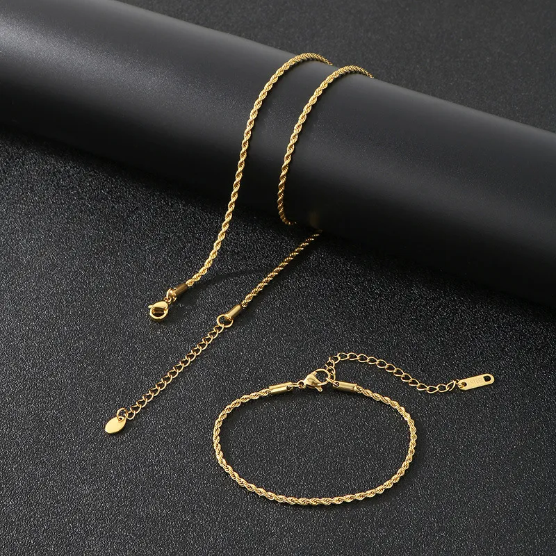 Cross-Border Versatile Vegetarian Bracelet, European and American Popular Hip-Hop Adjustable Fried Dough Twists Chain Stainless Steel Necklace