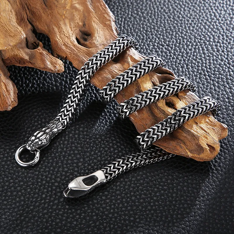 Stainless Steel Cast Double Snake Head Necklace Punk Style Jewelry
