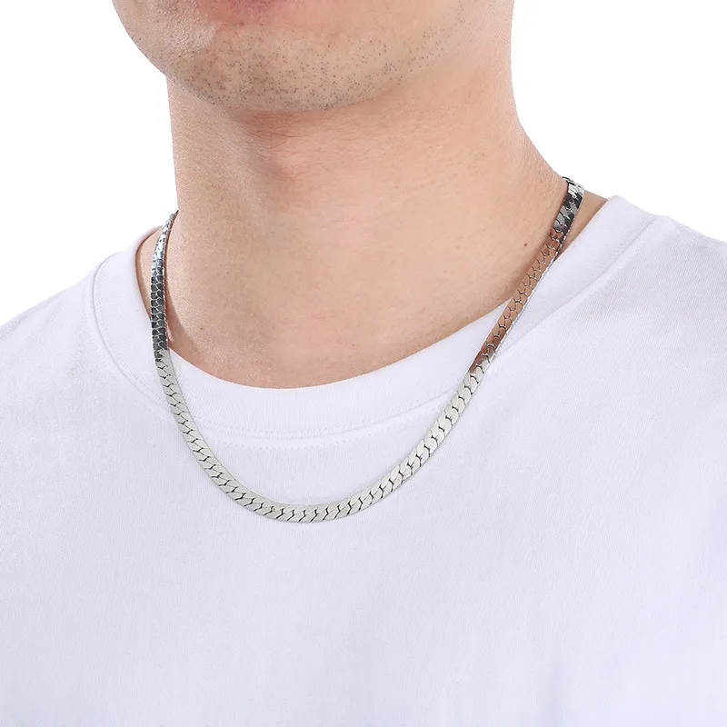 Flat Nk Cuban Chain Stainless Steel Men's and Women's Jewelry Necklace