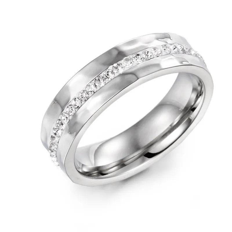 Trendy Stainless Steel Couple Rings with Single Diamond