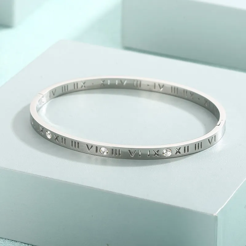 Luxurious Diamond-Encrusted Roman Numeral Stainless Steel Bracelet and Couple Rings