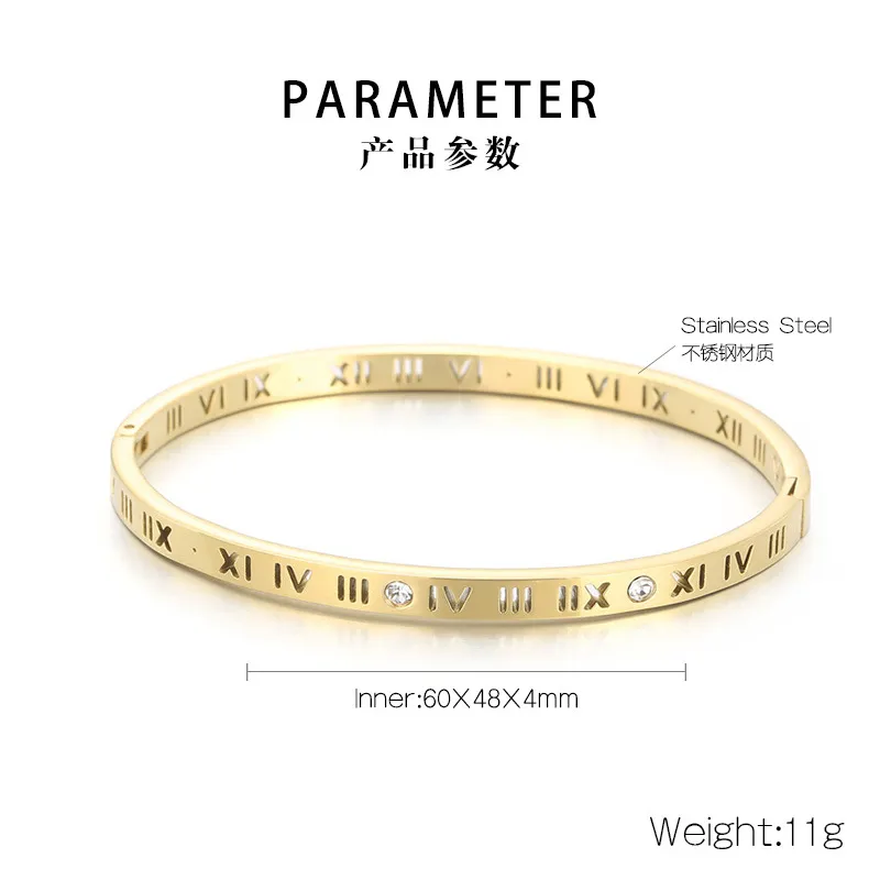 Luxurious Diamond-Encrusted Roman Numeral Stainless Steel Bracelet and Couple Rings