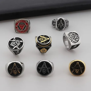 Vintage Freemasons Series Men's Jewelry Punk Stylish Stainless Steel Ring