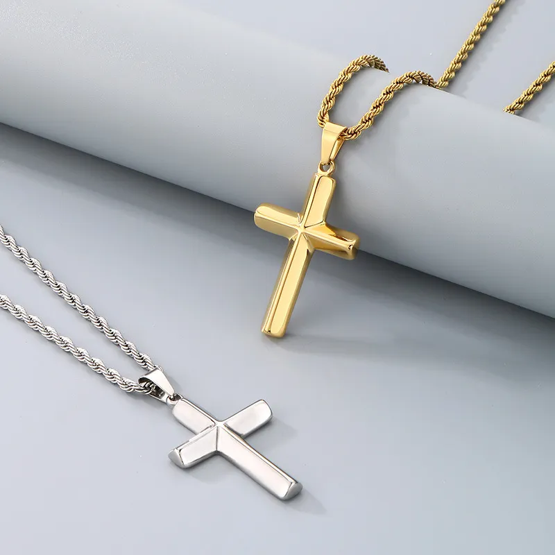 Simple Smooth Cross Pendant Necklace, Stainless Steel Jewelry
