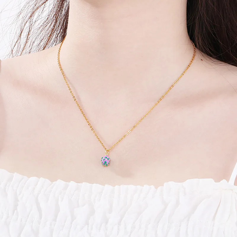 Personalized Mini Dopamine Fruit Series Necklace Dragon Cherry Stainless Steel Clavicle Chain