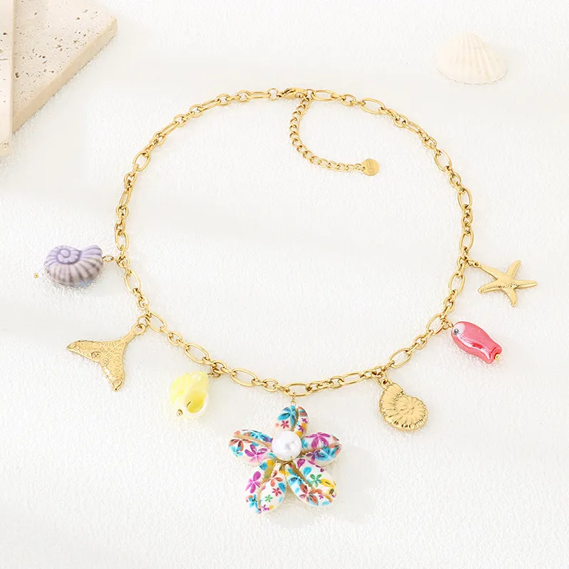 18K Gold Chain Ocean-Inspired Necklace Stainless Steel Jewelry
