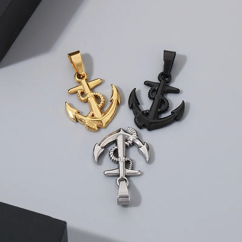 Stainless Steel Boat Anchor Pendant Necklace, Trendy Men's Personalized Retro Cross Jewelry
