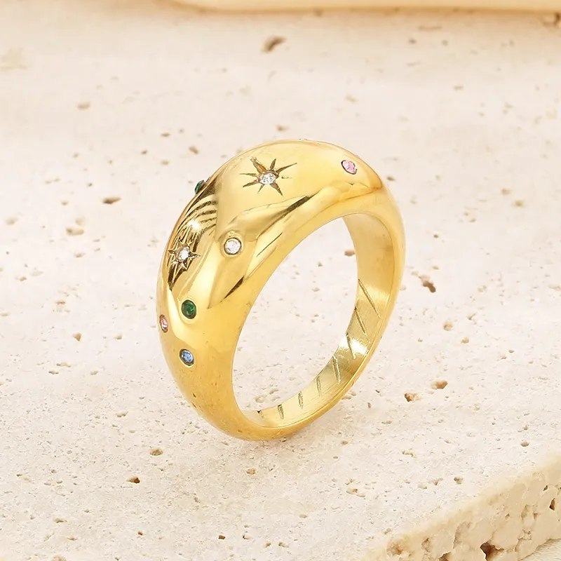 Colorful Diamond-Encrusted Stainless Steel Star Ring for Fashion