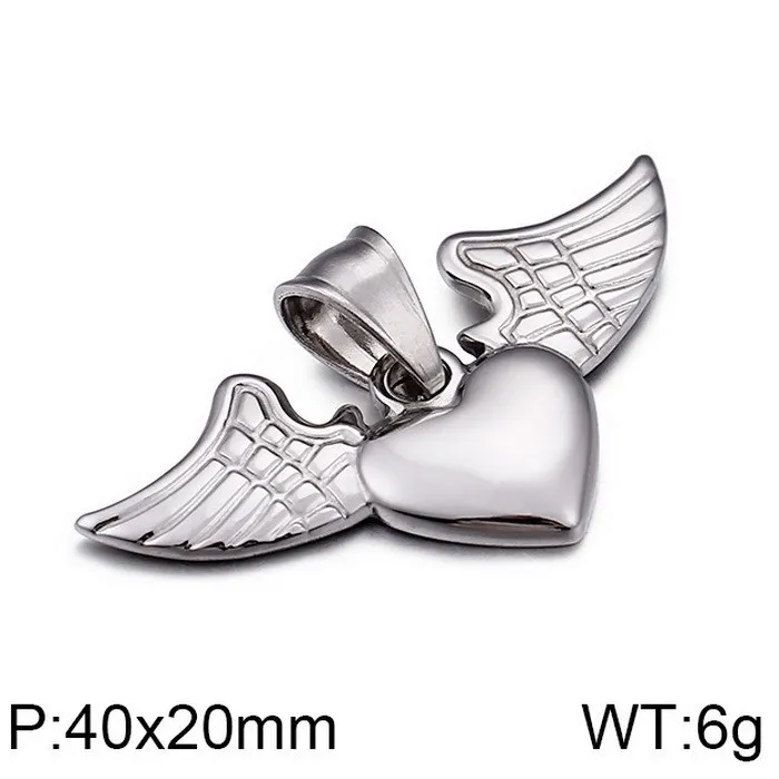 Kalen Fashion Stainless Steel Creative Angel Wings Peach Heart DIY Pendant