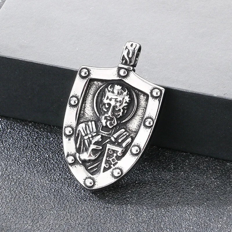 Personalized Double Sided Totem Guardian Talisman Shield Pendant Retro Portrait Cross Sacred Heart Stainless Steel Men's Pendant