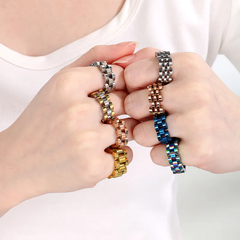 European American Watch Chain Hip Hop Stainless Steel Ring Men Women Minimalist Jewelry