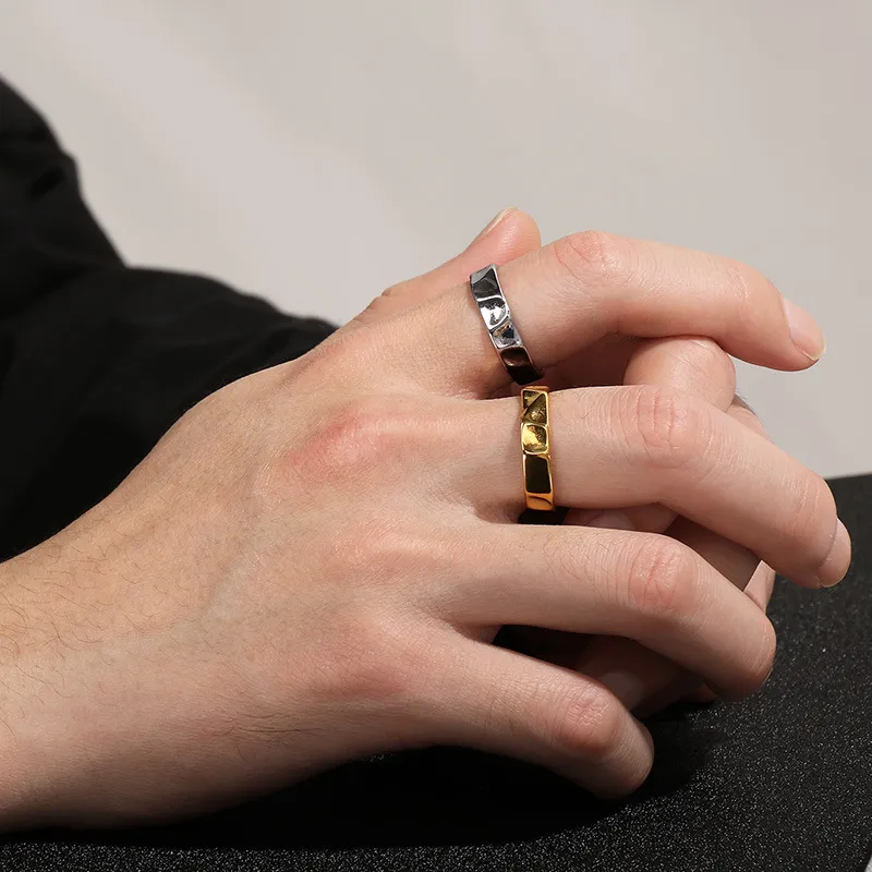 Design Sense Ring Ins Cool Style Personalized Irregular Texture Stainless Steel Niche Ring Jewelry