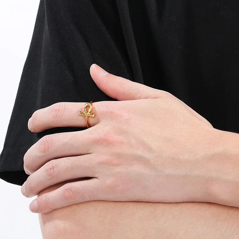 European and American Ins Personalized Stainless Steel Ankh Cross Ring