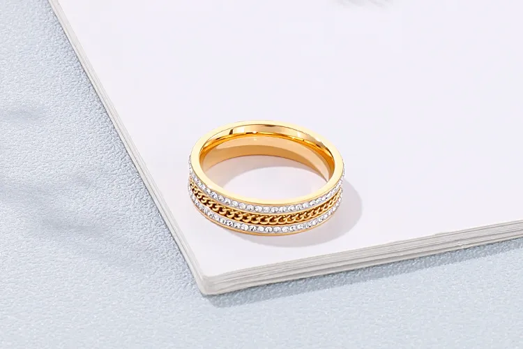 Minimalist Stainless Steel Full Rhinestone Rings Double Row Diamond-Embedded Index Finger Rings