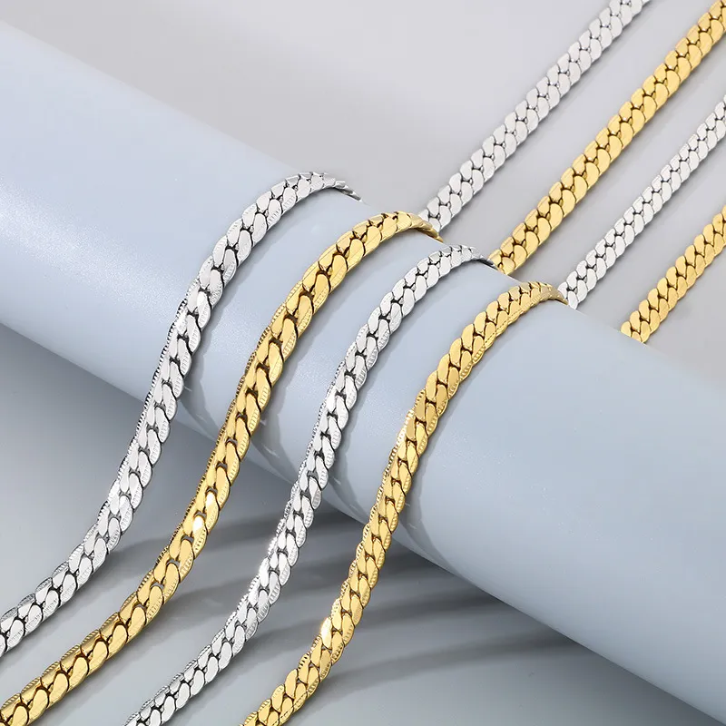 Men's Korean Style Minimalist Engraved Chain Necklace Without Pendant, Trendy, Stainless Steel, Couple's Matching Chain