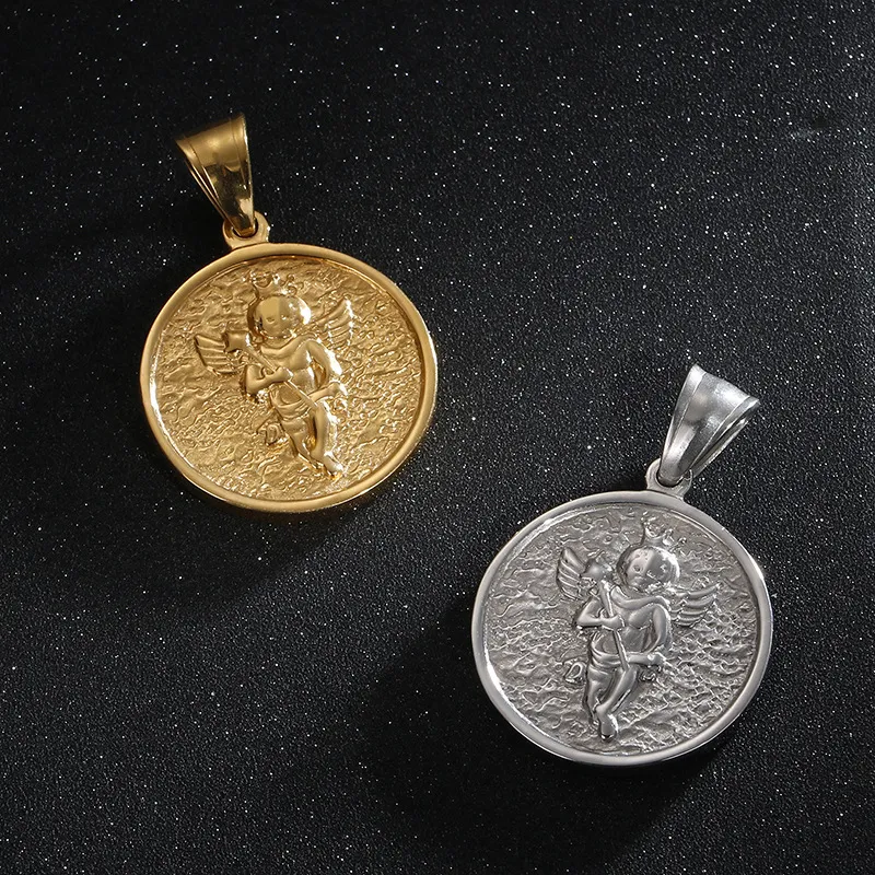 Korean-Style Fashionable Little Angel Ring Pendant, Versatile Stainless Steel Necklace for Both Men and Women, Available for Drop Shipping