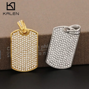 Personalized Trendy Straight-Cut Square Pendant, European and American Rock and Hip-Hop Fashion, Studded with Rhinestones, Stainless Steel Men's Necklace